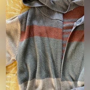 Warm neutrals hooded, belted, duster sweater